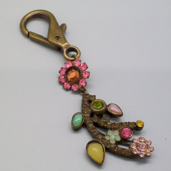 Sorrelli Repurposed Orphan Earring Pink Green Yellow Floral Zipper Purse Charm - Picture 2 of 4
